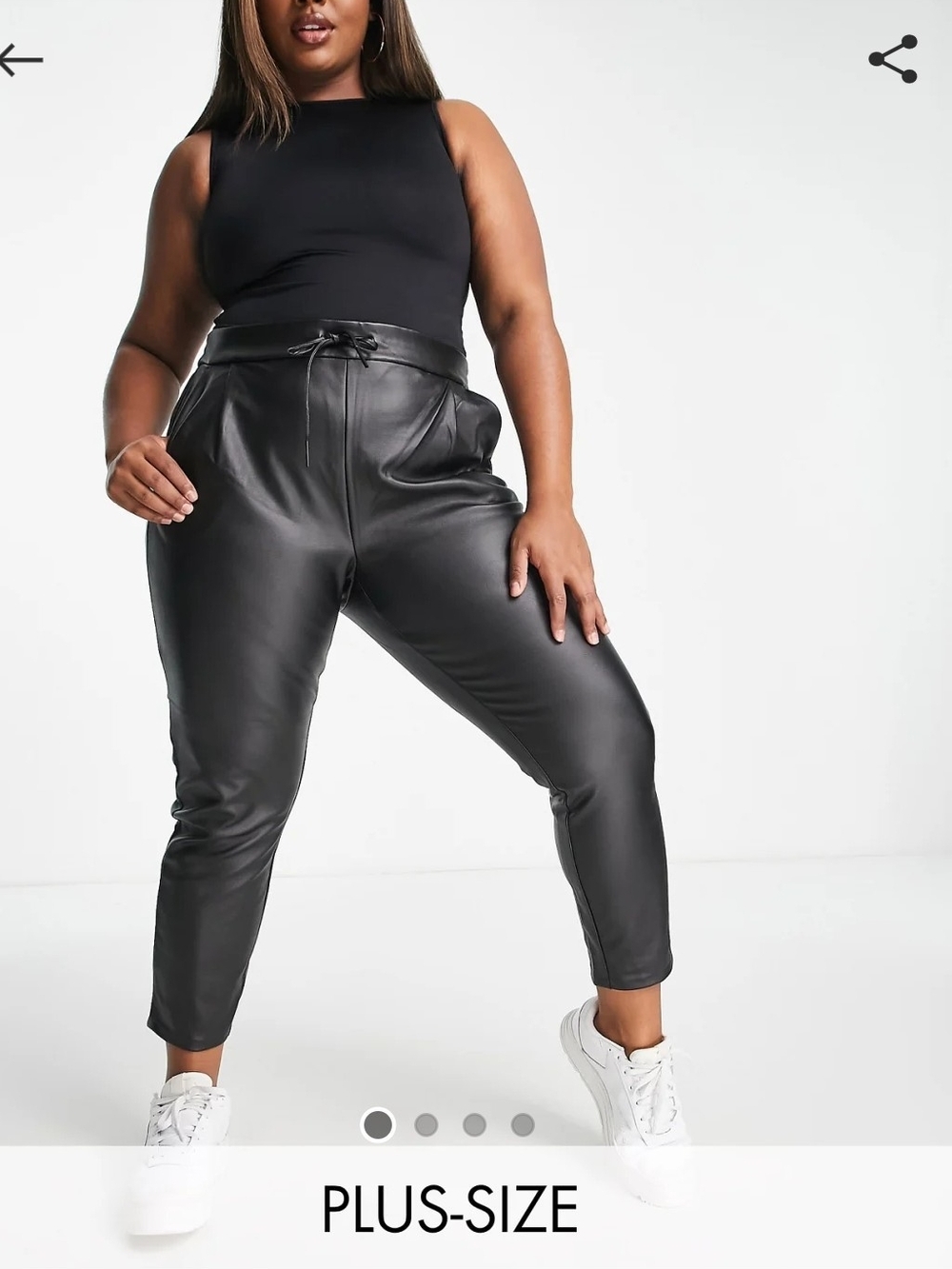Vero Moda Plus-Size Faux Leather Ankle Pants in Black